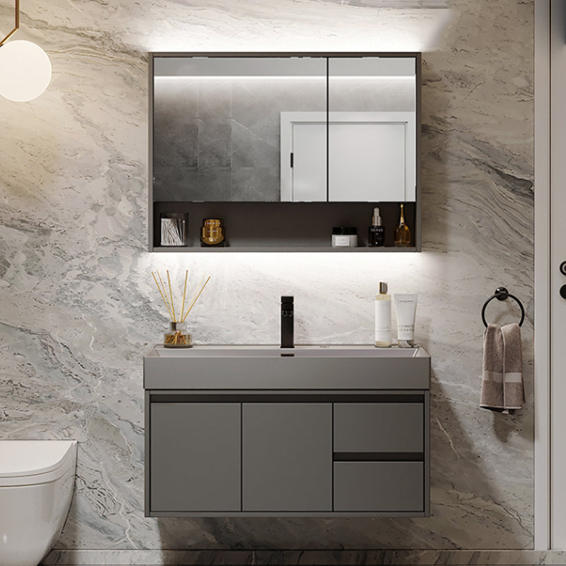 Grey Solid Wood Modern Wall Mounted Standard Bathroom Vanity Set 31.5"L x 19"W x 20"H Clearhalo 'Bathroom Remodel & Bathroom Fixtures' 'Bathroom Vanities' 'bathroom_vanities' 'Home Improvement' 'home_improvement' 'home_improvement_bathroom_vanities' 8302810