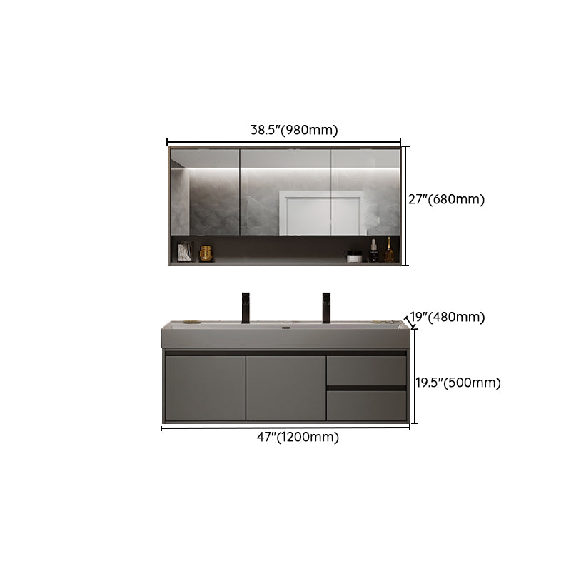 Grey Solid Wood Modern Wall Mounted Standard Bathroom Vanity Set Clearhalo 'Bathroom Remodel & Bathroom Fixtures' 'Bathroom Vanities' 'bathroom_vanities' 'Home Improvement' 'home_improvement' 'home_improvement_bathroom_vanities' 8302824