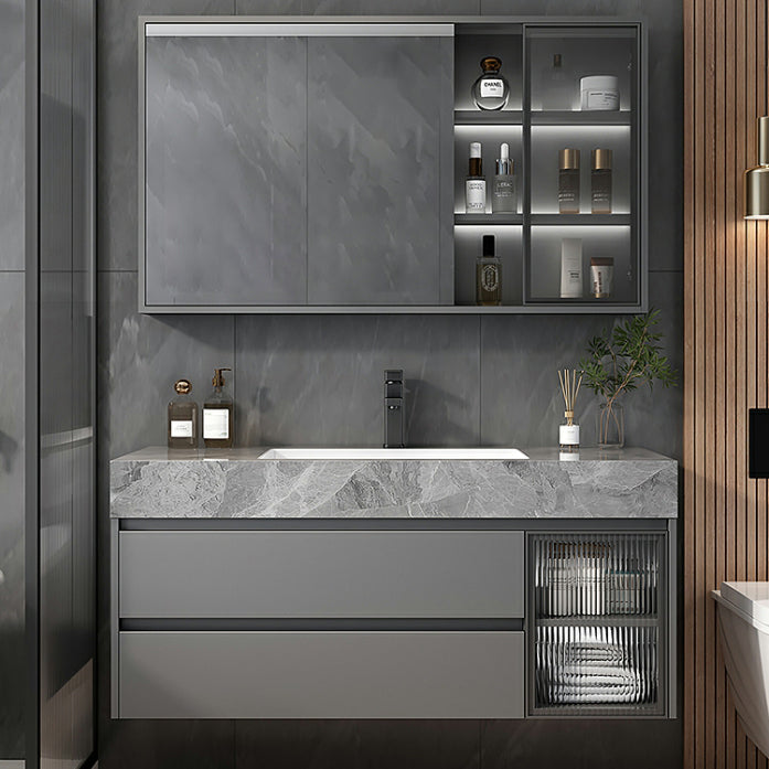 Contemporary Bathroom Sink Vanity Wall Mounted Standard with Two Drawer Clearhalo 'Bathroom Remodel & Bathroom Fixtures' 'Bathroom Vanities' 'bathroom_vanities' 'Home Improvement' 'home_improvement' 'home_improvement_bathroom_vanities' 8302828