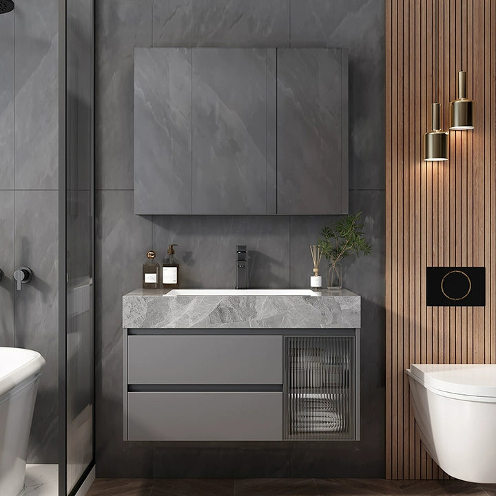 Contemporary Bathroom Sink Vanity Wall Mounted Standard with Two Drawer 35.4"L x 19.7"W x 21.7"H Clearhalo 'Bathroom Remodel & Bathroom Fixtures' 'Bathroom Vanities' 'bathroom_vanities' 'Home Improvement' 'home_improvement' 'home_improvement_bathroom_vanities' 8302829