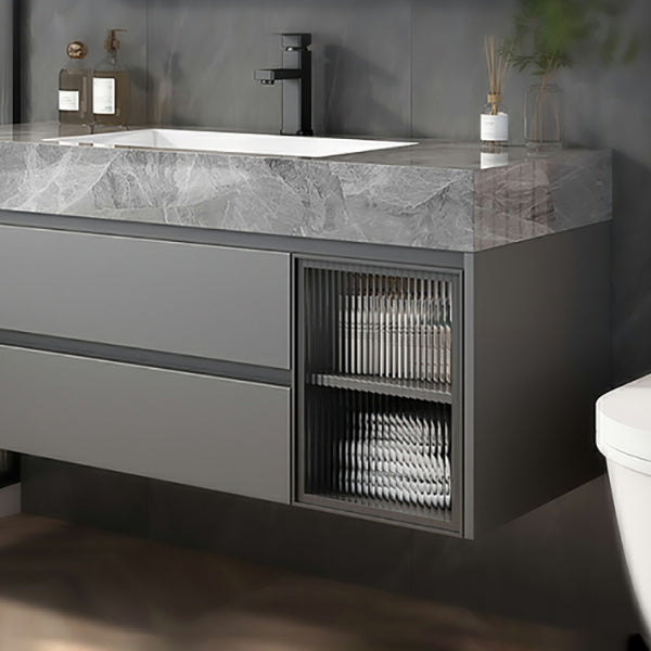 Contemporary Bathroom Sink Vanity Wall Mounted Standard with Two Drawer Clearhalo 'Bathroom Remodel & Bathroom Fixtures' 'Bathroom Vanities' 'bathroom_vanities' 'Home Improvement' 'home_improvement' 'home_improvement_bathroom_vanities' 8302832