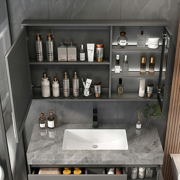 Contemporary Bathroom Sink Vanity Wall Mounted Standard with Two Drawer Clearhalo 'Bathroom Remodel & Bathroom Fixtures' 'Bathroom Vanities' 'bathroom_vanities' 'Home Improvement' 'home_improvement' 'home_improvement_bathroom_vanities' 8302836