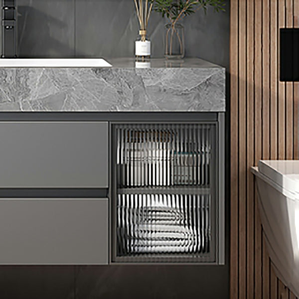 Contemporary Bathroom Sink Vanity Wall Mounted Standard with Two Drawer Clearhalo 'Bathroom Remodel & Bathroom Fixtures' 'Bathroom Vanities' 'bathroom_vanities' 'Home Improvement' 'home_improvement' 'home_improvement_bathroom_vanities' 8302837