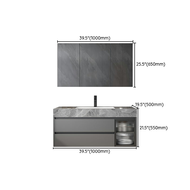 Contemporary Bathroom Sink Vanity Wall Mounted Standard with Two Drawer Clearhalo 'Bathroom Remodel & Bathroom Fixtures' 'Bathroom Vanities' 'bathroom_vanities' 'Home Improvement' 'home_improvement' 'home_improvement_bathroom_vanities' 8302839