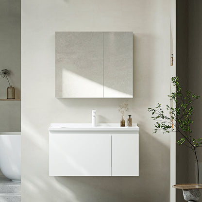 Trendy Bathroom Sink Vanity White Oval Sink One Drawer Wall Mounted Standard 31"L x 19"W x 18"H Clearhalo 'Bathroom Remodel & Bathroom Fixtures' 'Bathroom Vanities' 'bathroom_vanities' 'Home Improvement' 'home_improvement' 'home_improvement_bathroom_vanities' 8317313