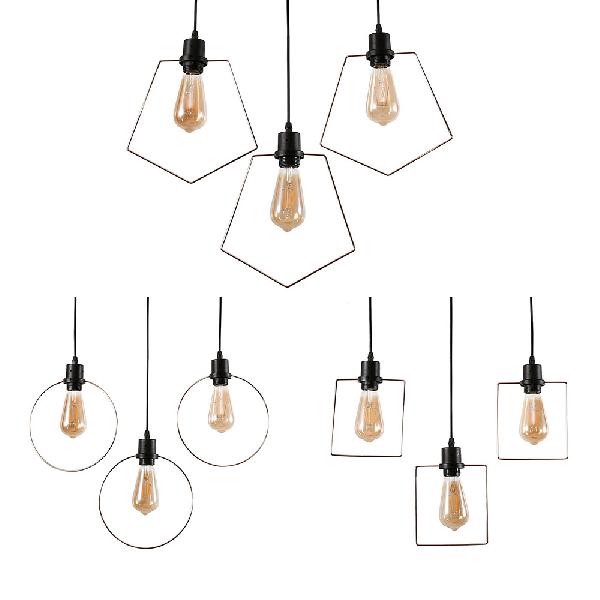 Metal Black/Gold Suspended Light Ring/Square/Pentagon Shade 2/3 Bulbs Antique Style Hanging Lamp for Coffee Shop 3 Black Clearhalo 'Art Deco Pendants' 'Black' 'Cast Iron' 'Ceiling Lights' 'Ceramic' 'Crystal' 'Industrial Pendants' 'Industrial' 'Metal' 'Middle Century Pendants' 'Pendant Lights' 'Pendants' 'Rustic Pendants' 'Tiffany' Lighting' 84298