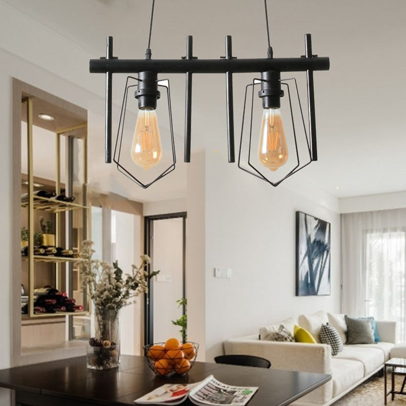 1/2/3-Bulb Caged Pendant Light Vintage Stylish Black Metal Hanging Light Fixture with Cord for Dining Table Clearhalo 'Art Deco Pendants' 'Black' 'Cast Iron' 'Ceiling Lights' 'Ceramic' 'Crystal' 'Industrial Pendants' 'Industrial' 'Metal' 'Middle Century Pendants' 'Pendant Lights' 'Pendants' 'Rustic Pendants' 'Tiffany' Lighting' 84452