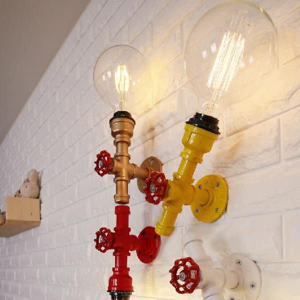 Metallic Pipe Sconce Lamp Industrial 1 Bulb Farmhouse Wall Light Fixture with Red Valve in White/Red, 1/5-Pack Clearhalo 'Art deco wall lights' 'Cast Iron' 'Glass' 'Industrial wall lights' 'Industrial' 'Middle century wall lights' 'Modern' 'Rustic wall lights' 'Tiffany' 'Traditional wall lights' 'Wall Lamps & Sconces' 'Wall Lights' Lighting' 84606