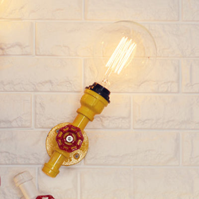 Metallic Pipe Sconce Lamp Industrial 1 Bulb Farmhouse Wall Light Fixture with Red Valve in White/Red, 1/5-Pack Yellow 1.0 Clearhalo 'Art deco wall lights' 'Cast Iron' 'Glass' 'Industrial wall lights' 'Industrial' 'Middle century wall lights' 'Modern' 'Rustic wall lights' 'Tiffany' 'Traditional wall lights' 'Wall Lamps & Sconces' 'Wall Lights' Lighting' 84607