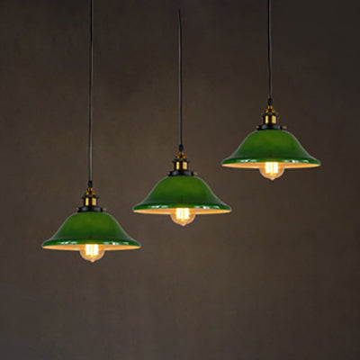 3 Lights Multiple Hanging Light Industrial Flared Green Glass Pendant Lighting in Brass Green Linear Clearhalo 'Ceiling Lights' 'Glass shade' 'Glass' 'Industrial Pendants' 'Industrial' 'Middle Century Pendants' 'Pendant Lights' 'Pendants' 'Tiffany' Lighting' 85093