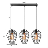Metallic Black Suspended Light Geometric 3 Bulbs Vintage Ceiling Pendant Lamp with Cage Shade and Round/Linear Canopy Clearhalo 'Art Deco Pendants' 'Black' 'Cast Iron' 'Ceiling Lights' 'Ceramic' 'Crystal' 'Industrial Pendants' 'Industrial' 'Metal' 'Middle Century Pendants' 'Pendant Lights' 'Pendants' 'Rustic Pendants' 'Tiffany' Lighting' 85132
