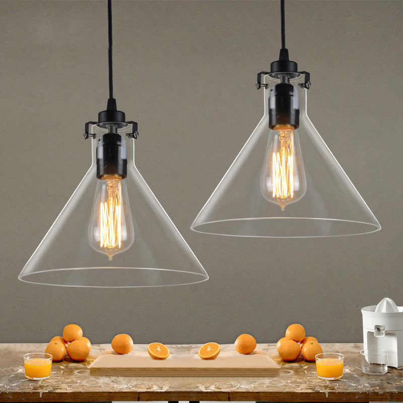 1-Light Cone Shaped Pendant Lighting Factory Black Yellow/Clear/Smoked Glass Hanging Light Fixture Clearhalo 'Ceiling Lights' 'Glass shade' 'Glass' 'Industrial Pendants' 'Industrial' 'Middle Century Pendants' 'Pendant Lights' 'Pendants' 'Tiffany' Lighting' 85173