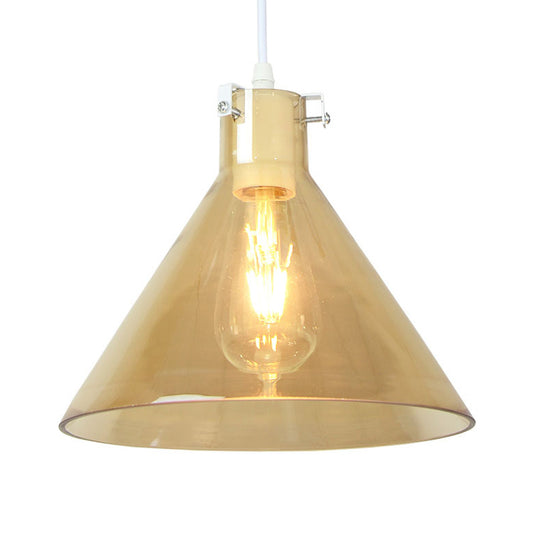 1-Light Cone Shaped Pendant Lighting Factory Black Yellow/Clear/Smoked Glass Hanging Light Fixture Yellow Clearhalo 'Ceiling Lights' 'Glass shade' 'Glass' 'Industrial Pendants' 'Industrial' 'Middle Century Pendants' 'Pendant Lights' 'Pendants' 'Tiffany' Lighting' 85174