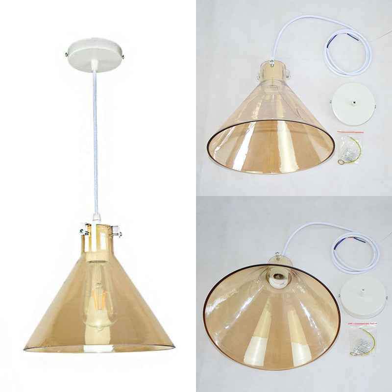 1-Light Cone Shaped Pendant Lighting Factory Black Yellow/Clear/Smoked Glass Hanging Light Fixture Clearhalo 'Ceiling Lights' 'Glass shade' 'Glass' 'Industrial Pendants' 'Industrial' 'Middle Century Pendants' 'Pendant Lights' 'Pendants' 'Tiffany' Lighting' 85175
