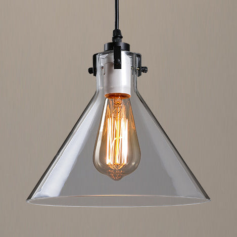 1-Light Cone Shaped Pendant Lighting Factory Black Yellow/Clear/Smoked Glass Hanging Light Fixture Clear Clearhalo 'Ceiling Lights' 'Glass shade' 'Glass' 'Industrial Pendants' 'Industrial' 'Middle Century Pendants' 'Pendant Lights' 'Pendants' 'Tiffany' Lighting' 85176