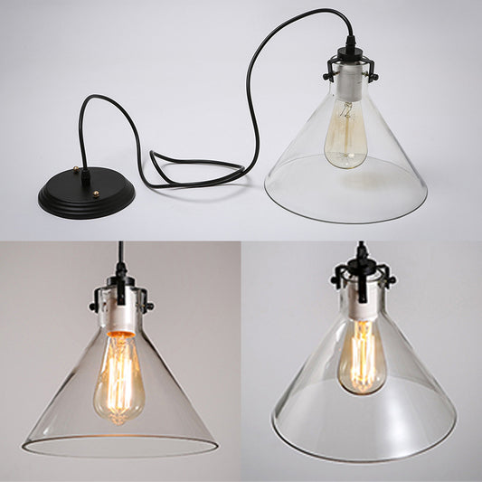 1-Light Cone Shaped Pendant Lighting Factory Black Yellow/Clear/Smoked Glass Hanging Light Fixture Clearhalo 'Ceiling Lights' 'Glass shade' 'Glass' 'Industrial Pendants' 'Industrial' 'Middle Century Pendants' 'Pendant Lights' 'Pendants' 'Tiffany' Lighting' 85177