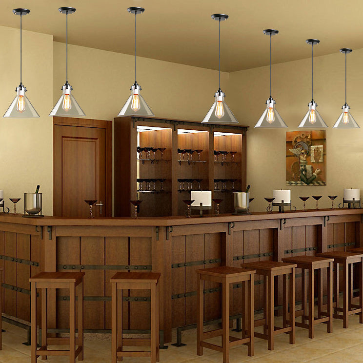 1-Light Cone Shaped Pendant Lighting Factory Black Yellow/Clear/Smoked Glass Hanging Light Fixture Clearhalo 'Ceiling Lights' 'Glass shade' 'Glass' 'Industrial Pendants' 'Industrial' 'Middle Century Pendants' 'Pendant Lights' 'Pendants' 'Tiffany' Lighting' 85178