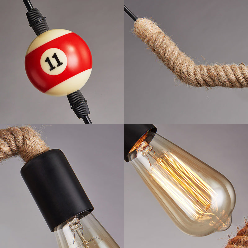 1 Light Triangle/Round Frame Hanging Lamp Vintage Black Finish Hemp Rope Suspension Lamp Clearhalo 'Ceiling Lights' 'Industrial Pendants' 'Industrial' 'Middle Century Pendants' 'Pendant Lights' 'Pendants' 'Tiffany' Lighting' 85214