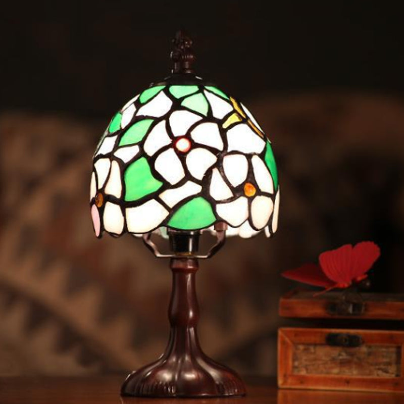 Stained Art Glass Dark Coffee Table Light Bowled 1 Bulb Tiffany Style Nightstand Lamp Dark Coffee Clearhalo 'Lamps' 'Table Lamps' Lighting' 852258