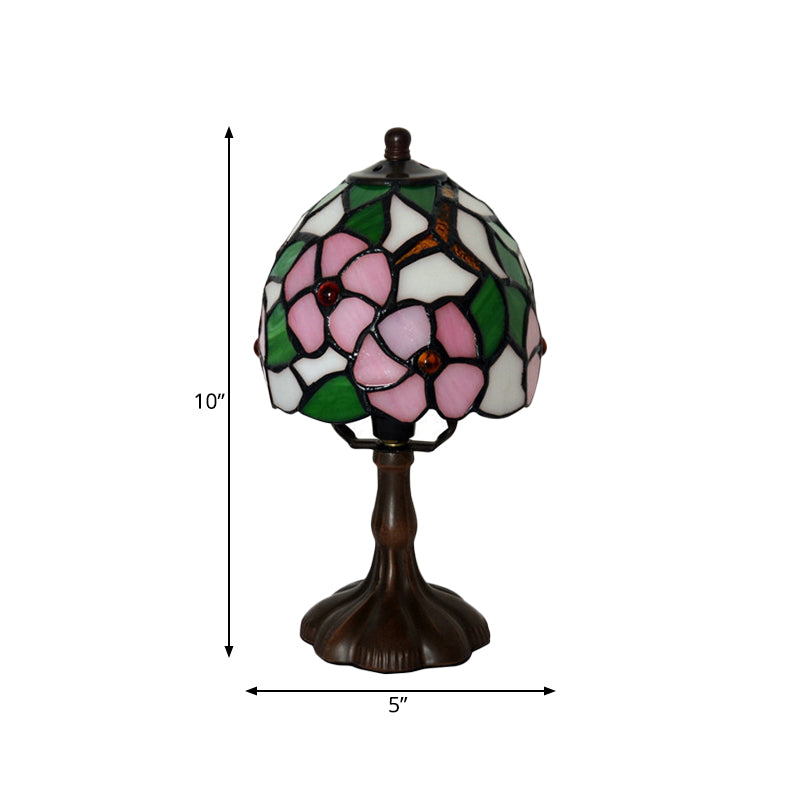 Stained Art Glass Dark Coffee Table Light Bowled 1 Bulb Tiffany Style Nightstand Lamp Clearhalo 'Lamps' 'Table Lamps' Lighting' 852261