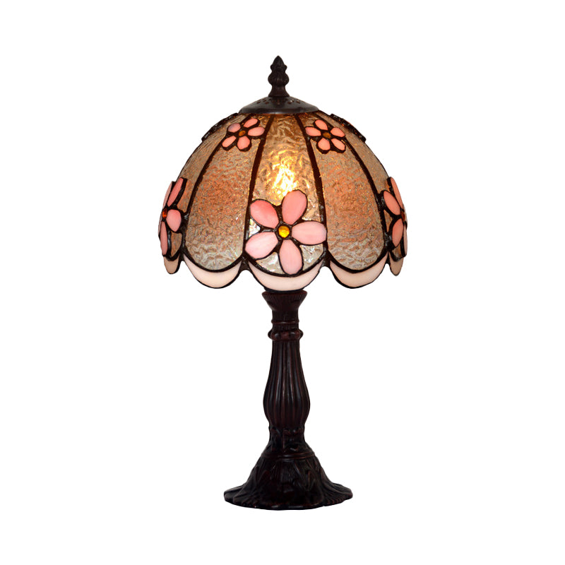 Scalloped-Trim Dome Table Lamp Tiffany Ice Clear Glass Single White/Coffee Night Light with Flower Pattern Clearhalo 'Lamps' 'Table Lamps' Lighting' 852264