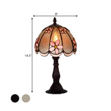 Scalloped-Trim Dome Table Lamp Tiffany Ice Clear Glass Single White/Coffee Night Light with Flower Pattern Clearhalo 'Lamps' 'Table Lamps' Lighting' 852265