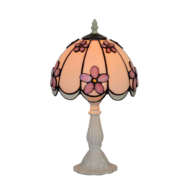 Scalloped-Trim Dome Table Lamp Tiffany Ice Clear Glass Single White/Coffee Night Light with Flower Pattern Clearhalo 'Lamps' 'Table Lamps' Lighting' 852269
