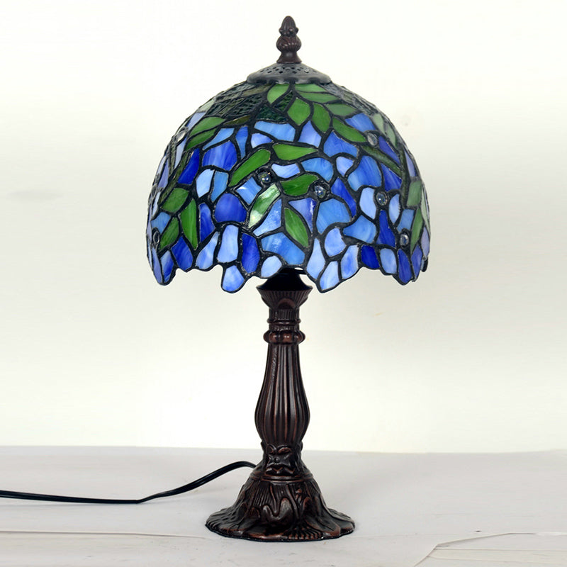 Tiffany Glass Dome Shade Night Light Mediterranean 1 Head Coffee Table Lamp with Leaf Pattern Coffee Clearhalo 'Lamps' 'Table Lamps' Lighting' 852270