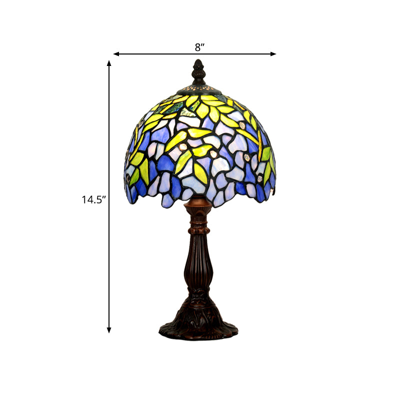 Tiffany Glass Dome Shade Night Light Mediterranean 1 Head Coffee Table Lamp with Leaf Pattern Clearhalo 'Lamps' 'Table Lamps' Lighting' 852273