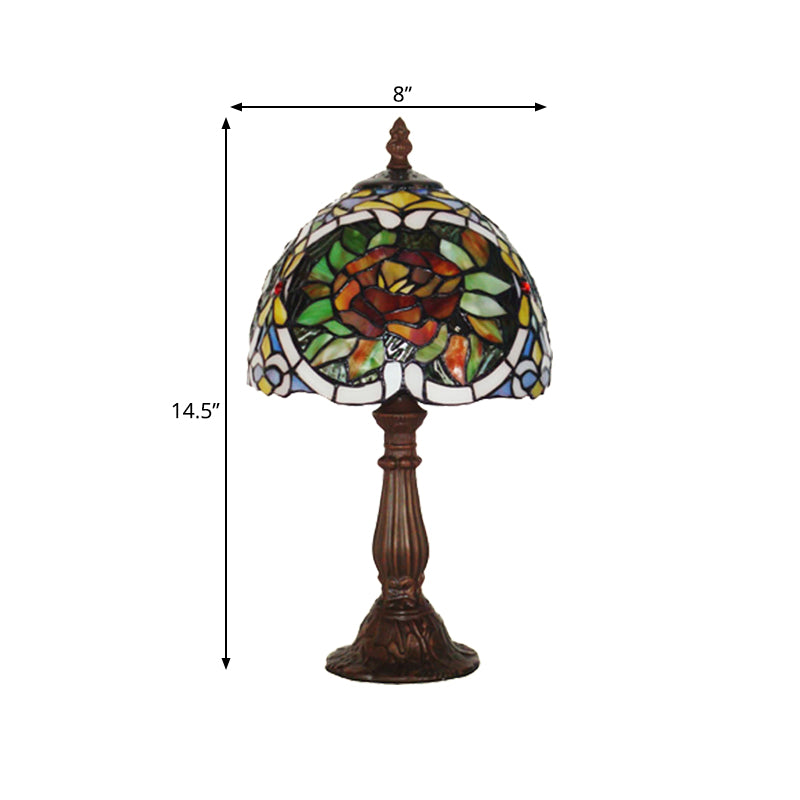 Rose Blossom Stained Glass Night Lamp Tiffany-Style 1 Bulb Bronze Finish Table Light for Bedroom Clearhalo 'Lamps' 'Table Lamps' Lighting' 852281