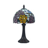 Rosebush Nightstand Light 1-Head Cut Stained Glass Tiffany Table Lamp with Bowl Shade in Bronze Clearhalo 'Lamps' 'Table Lamps' Lighting' 852284