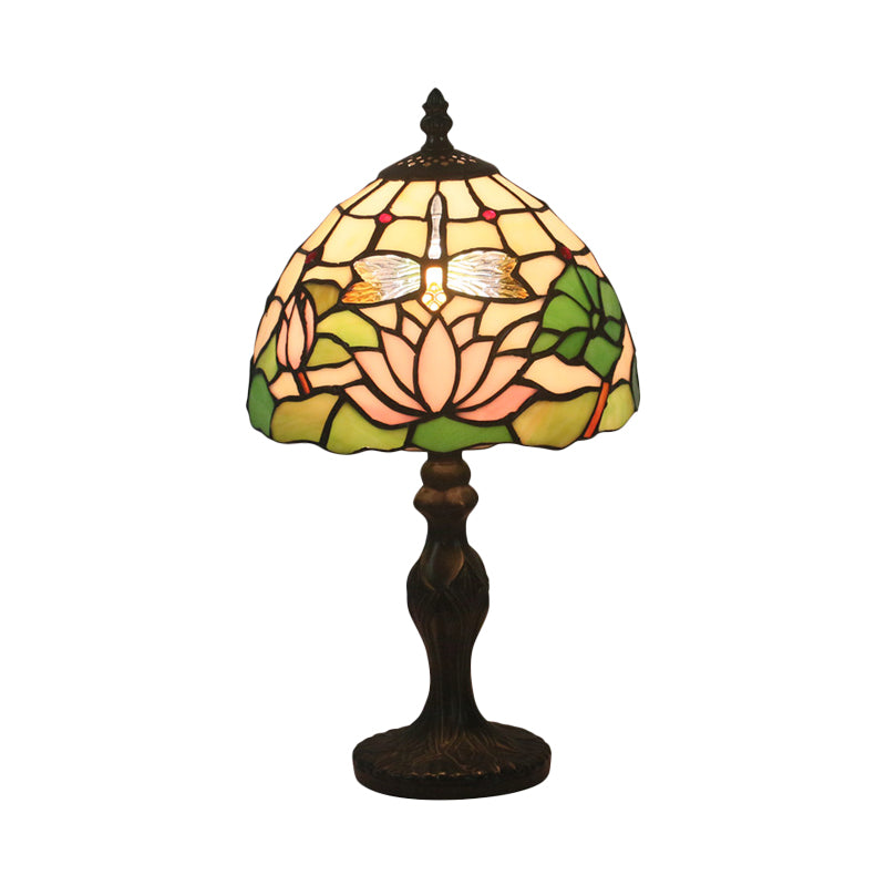 Lotus Pattern Table Lighting Tiffany Cut Glass 1-Light Dark Brown Night Stand Lamp Clearhalo 'Lamps' 'Table Lamps' Lighting' 852292