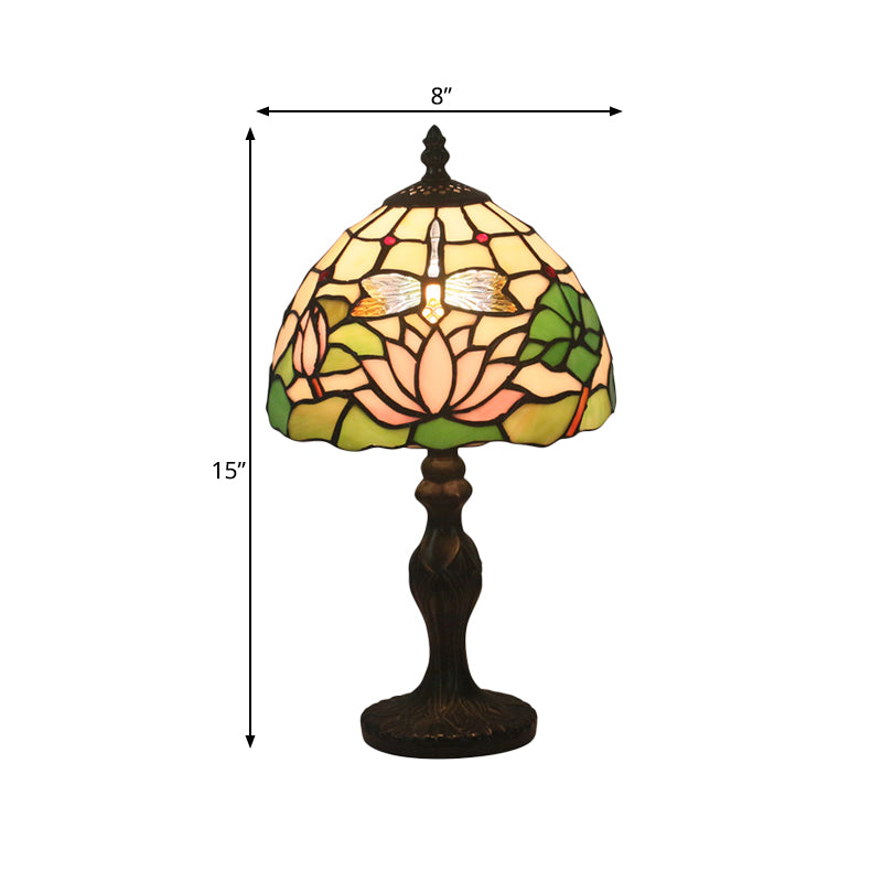 Lotus Pattern Table Lighting Tiffany Cut Glass 1-Light Dark Brown Night Stand Lamp Clearhalo 'Lamps' 'Table Lamps' Lighting' 852293