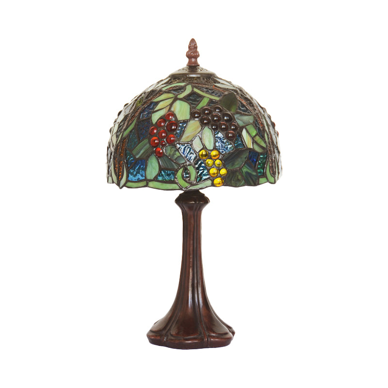 1-Light Bedside Table Lamp Tiffany Coffee Night Light with Grapes Patterned Dome Stained Glass Shade Clearhalo 'Lamps' 'Table Lamps' Lighting' 852296