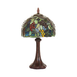 1-Light Bedside Table Lamp Tiffany Coffee Night Light with Grapes Patterned Dome Stained Glass Shade Clearhalo 'Lamps' 'Table Lamps' Lighting' 852296