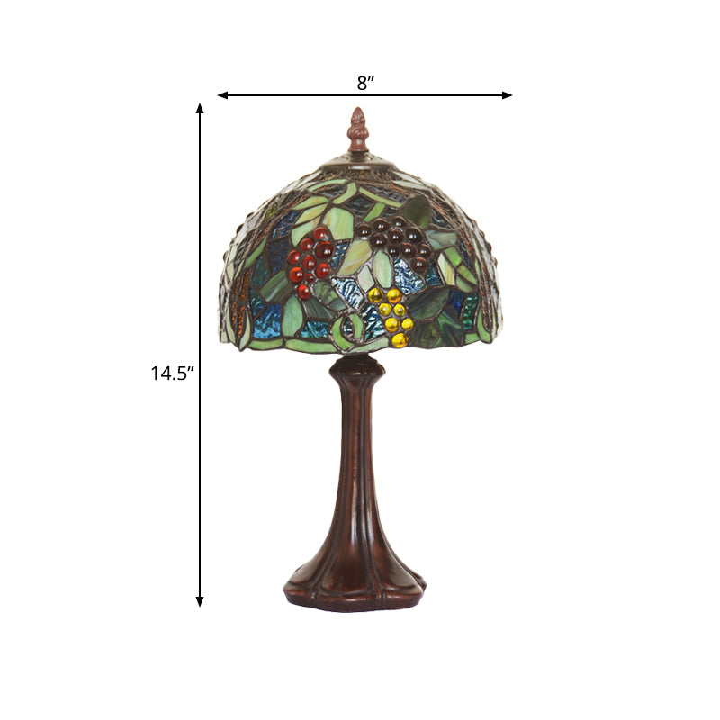 1-Light Bedside Table Lamp Tiffany Coffee Night Light with Grapes Patterned Dome Stained Glass Shade Clearhalo 'Lamps' 'Table Lamps' Lighting' 852297