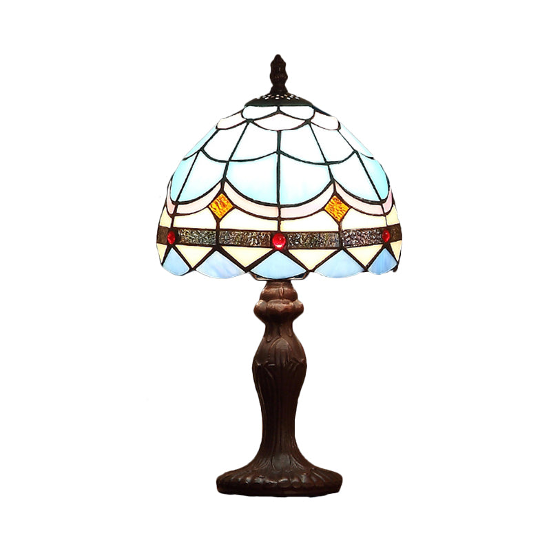 Wave-Pattern Stained Glass Table Lamp Mediterranean 1-Light Dark Brown Night Stand Light Clearhalo 'Lamps' 'Table Lamps' Lighting' 852312