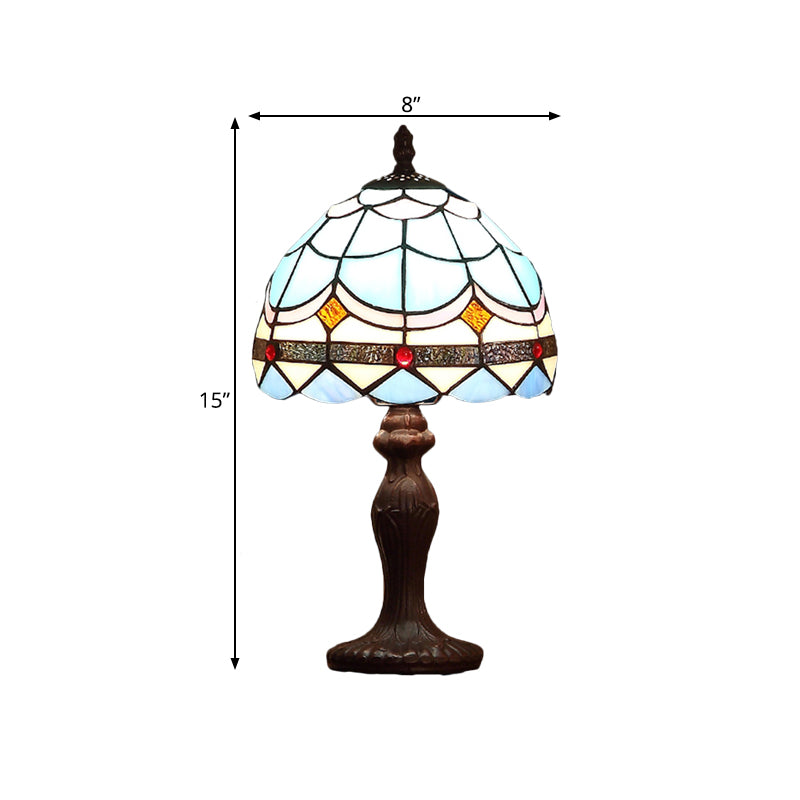 Wave-Pattern Stained Glass Table Lamp Mediterranean 1-Light Dark Brown Night Stand Light Clearhalo 'Lamps' 'Table Lamps' Lighting' 852313