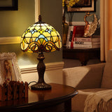 1 Bulb Domed Table Lighting Baroque Dark Coffee Spikelet-Pattern Stained Glass Night Lamp Clearhalo 'Lamps' 'Table Lamps' Lighting' 852315