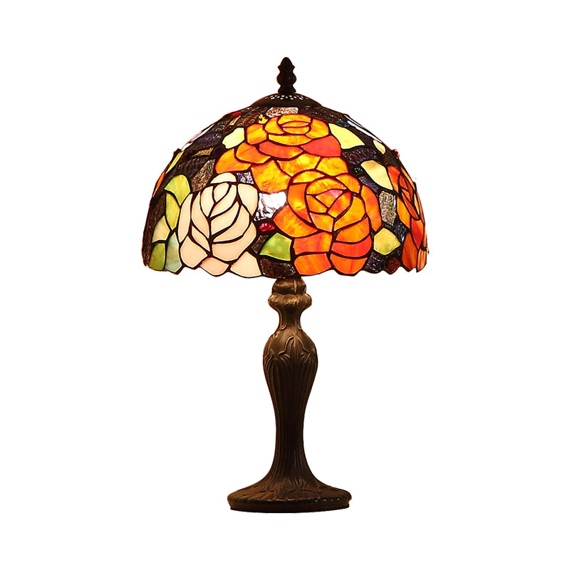 Stained Art Glass Blossom Table Lamp Tiffany 1-Light Dark Brown Night Stand Light Clearhalo 'Lamps' 'Table Lamps' Lighting' 852324