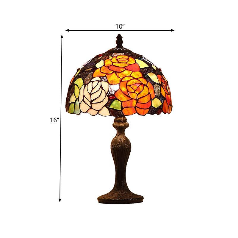 Stained Art Glass Blossom Table Lamp Tiffany 1-Light Dark Brown Night Stand Light Clearhalo 'Lamps' 'Table Lamps' Lighting' 852325