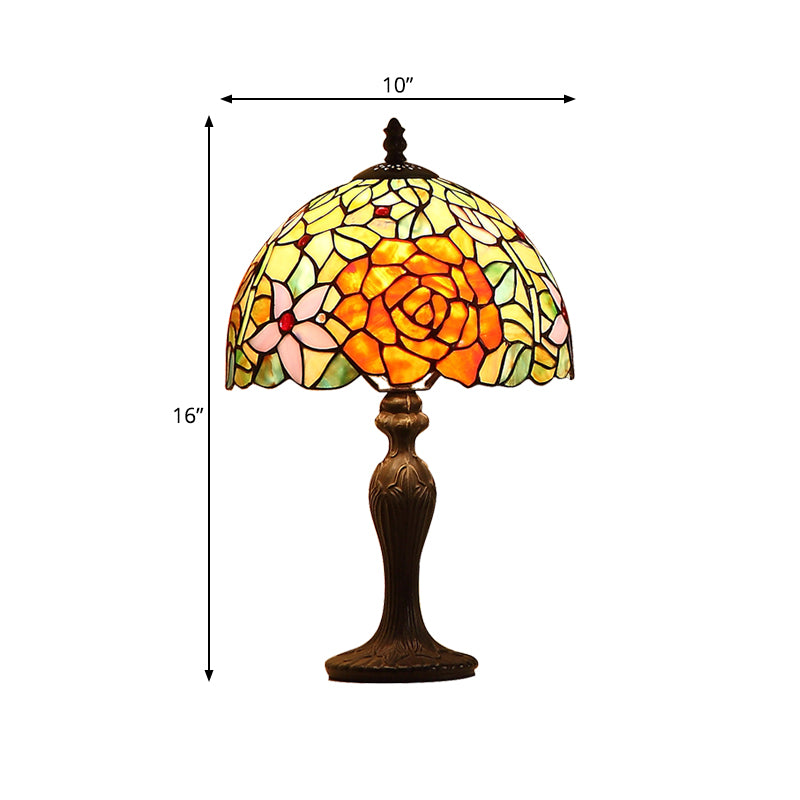 Dark Brown Dome Night Lamp Tiffany-Style Single Handcrafted Art Glass Table Light with Bloom Pattern Clearhalo 'Lamps' 'Table Lamps' Lighting' 852329