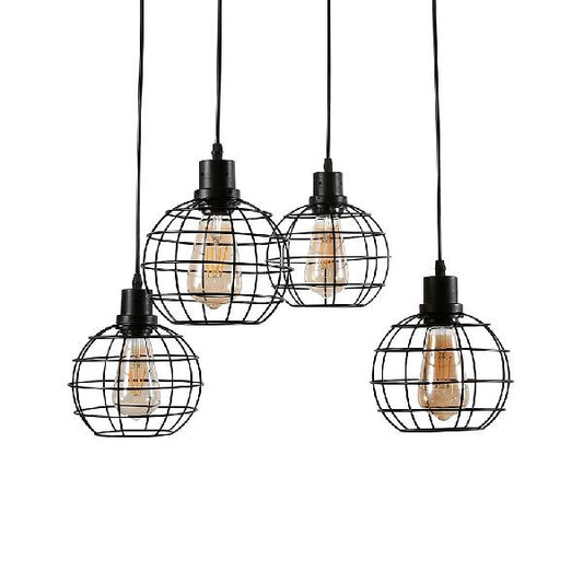 3/4/5 Heads Wire Cage Ceiling Light Vintage Style Black Finish Metal Suspended Lamp with Globe Shade 4 Black Clearhalo 'Art Deco Pendants' 'Black' 'Cast Iron' 'Ceiling Lights' 'Ceramic' 'Crystal' 'Industrial Pendants' 'Industrial' 'Metal' 'Middle Century Pendants' 'Pendant Lights' 'Pendants' 'Rustic Pendants' 'Tiffany' Lighting' 85232