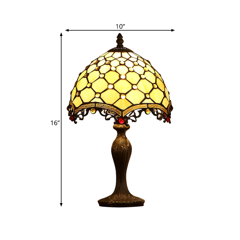 Wave-Trim Fishscale Table Lamp 1 Bulb Tan Glass Baroque Nightstand Light in Dark Brown for Living Room Clearhalo 'Lamps' 'Table Lamps' Lighting' 852333