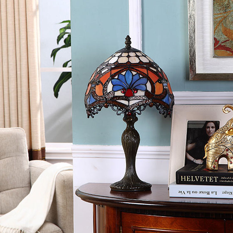 1 Head Living Room Table Light Tiffany Dark Brown Night Lamp with Painted Parrot Cut Glass Shade Clearhalo 'Lamps' 'Table Lamps' Lighting' 852335