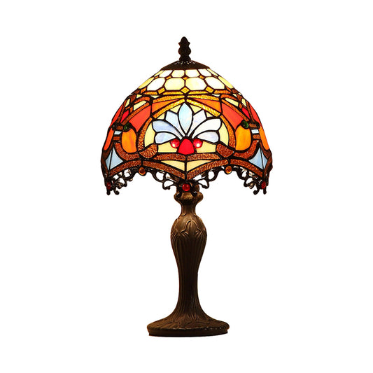 1 Head Living Room Table Light Tiffany Dark Brown Night Lamp with Painted Parrot Cut Glass Shade Clearhalo 'Lamps' 'Table Lamps' Lighting' 852336