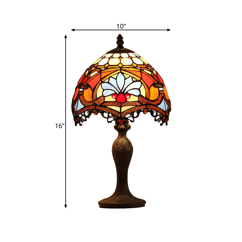 1 Head Living Room Table Light Tiffany Dark Brown Night Lamp with Painted Parrot Cut Glass Shade Clearhalo 'Lamps' 'Table Lamps' Lighting' 852337
