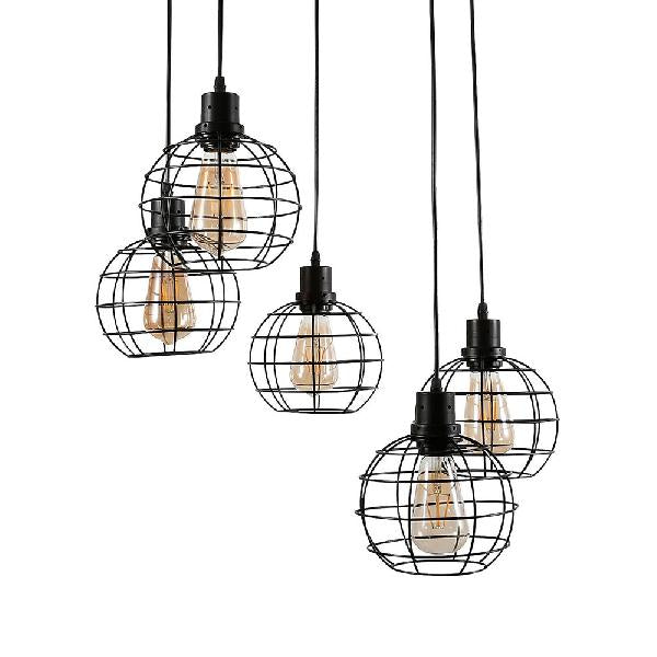 3/4/5 Heads Wire Cage Ceiling Light Vintage Style Black Finish Metal Suspended Lamp with Globe Shade 5 Black Clearhalo 'Art Deco Pendants' 'Black' 'Cast Iron' 'Ceiling Lights' 'Ceramic' 'Crystal' 'Industrial Pendants' 'Industrial' 'Metal' 'Middle Century Pendants' 'Pendant Lights' 'Pendants' 'Rustic Pendants' 'Tiffany' Lighting' 85234