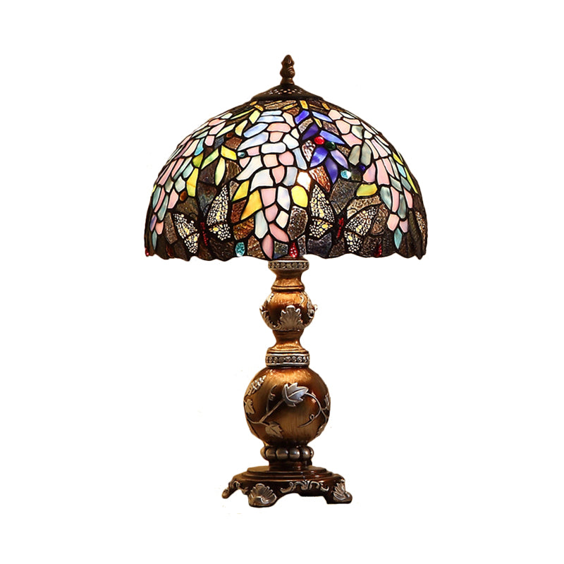 Brown Gourd Table Lighting Baroque 1 Bulb Resin Nightstand Lamp with Locust Stained Glass Shade Clearhalo 'Lamps' 'Table Lamps' Lighting' 852356