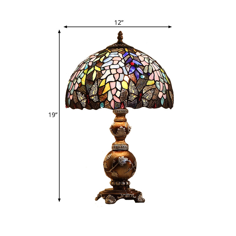 Brown Gourd Table Lighting Baroque 1 Bulb Resin Nightstand Lamp with Locust Stained Glass Shade Clearhalo 'Lamps' 'Table Lamps' Lighting' 852357